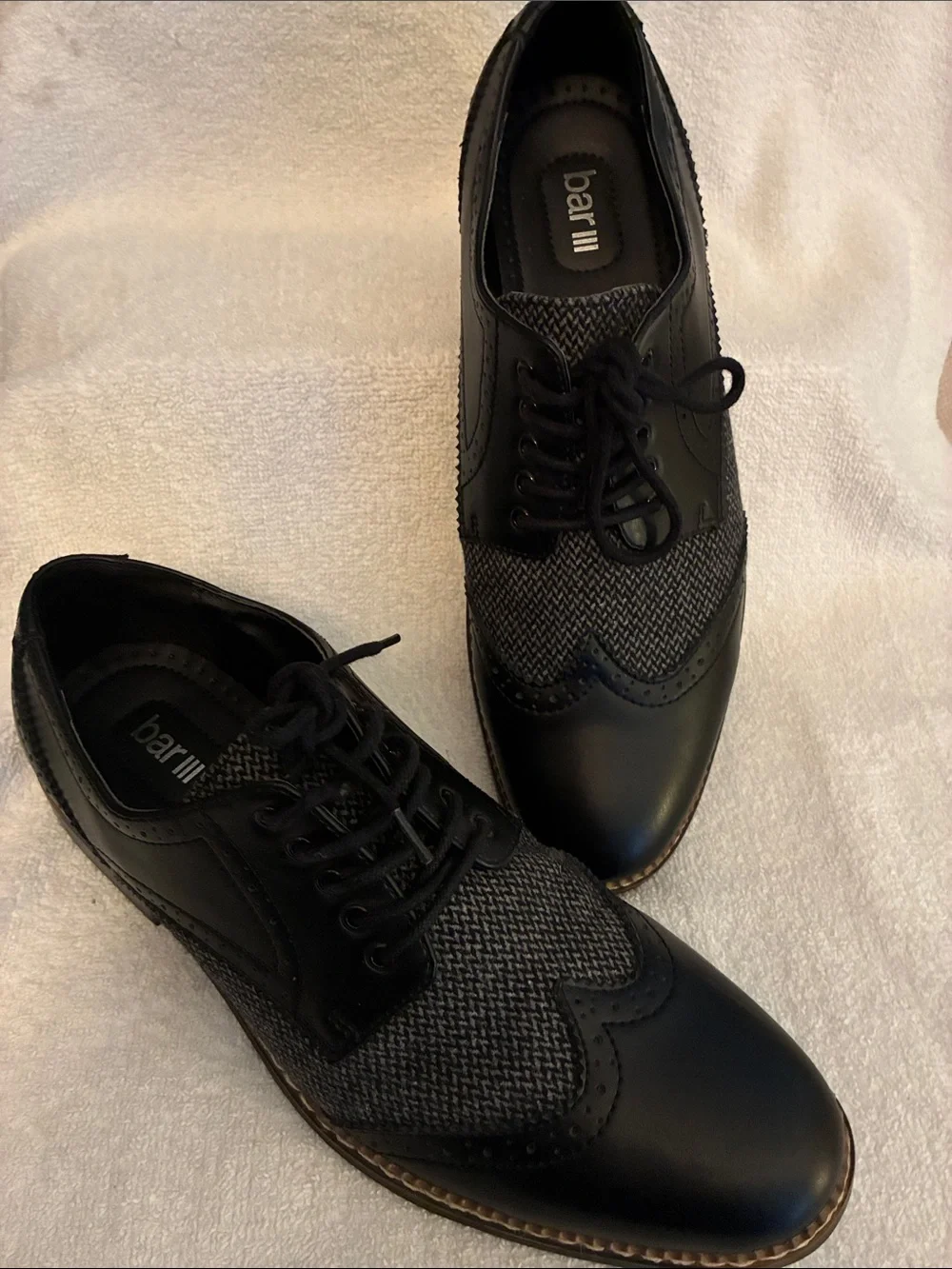 Bar III “Fabian” Mixed Media Men's Black Lace-Up Wingtip Dress Oxford
